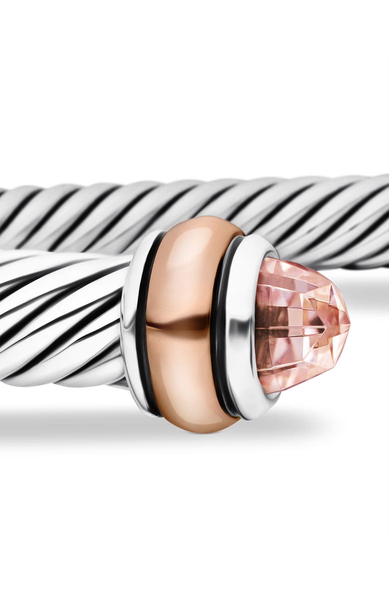 David Yurman Classic Cable Bracelet in Sterling Silver with 18K Rose Gold and Morganite, 4mm, Alternate, color, Morganite