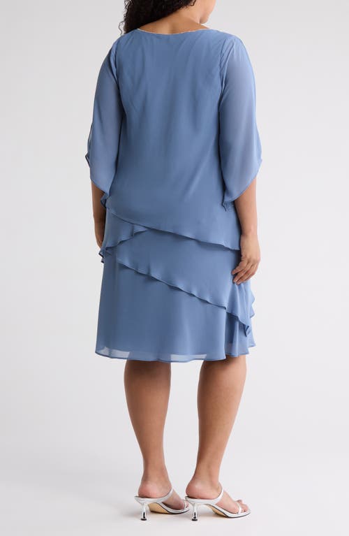 Marina Chiffon Tiered Cutaway Dress In Blue