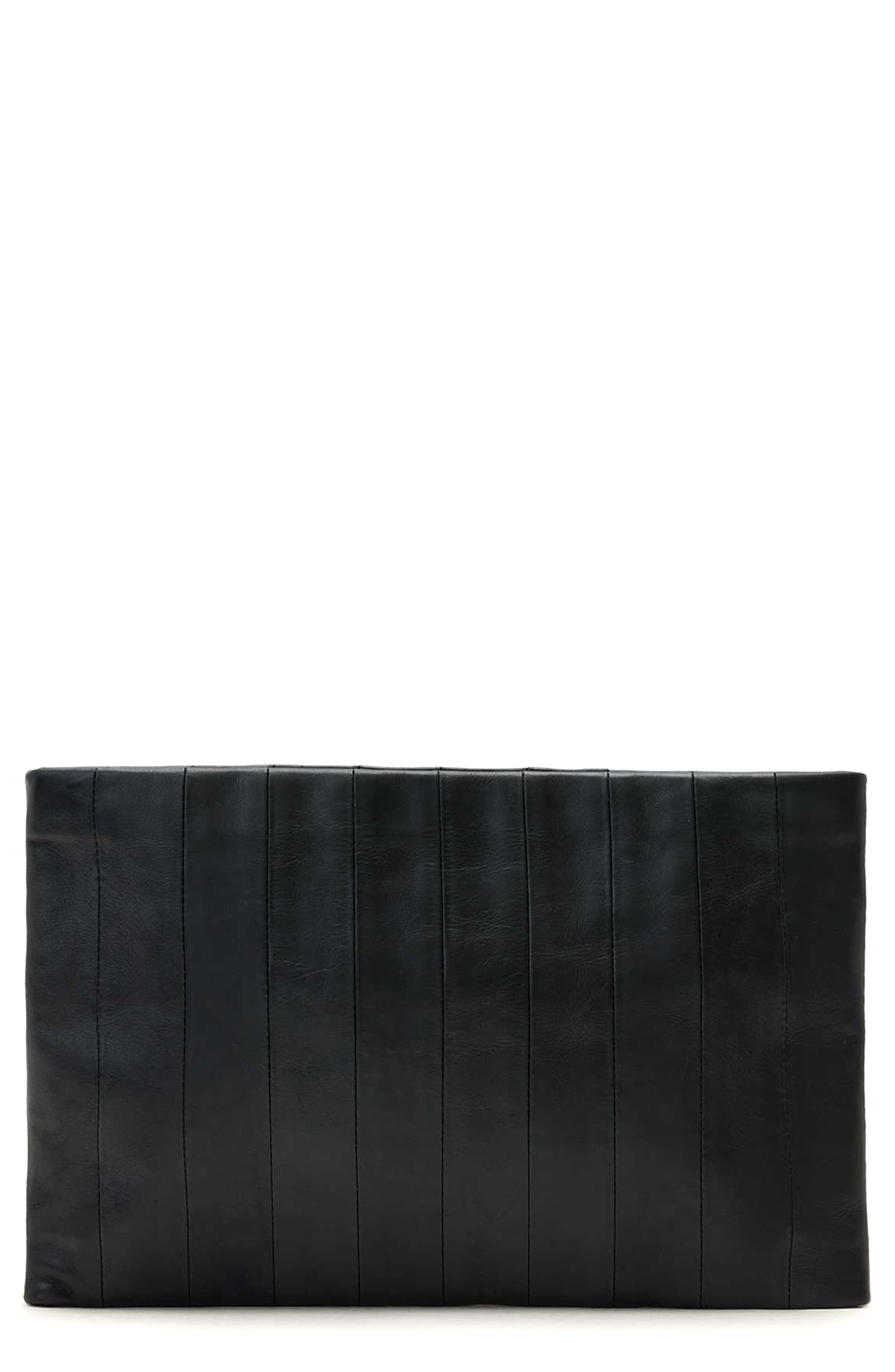 AllSaints Bettina Paneled Leather Clutch, Main, color, Black