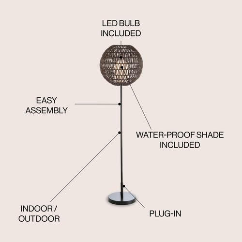 Jonathan Y Bea 61" Outdoor Woven Globe Led Floor Lamp, Coffee/black In Coffee/black