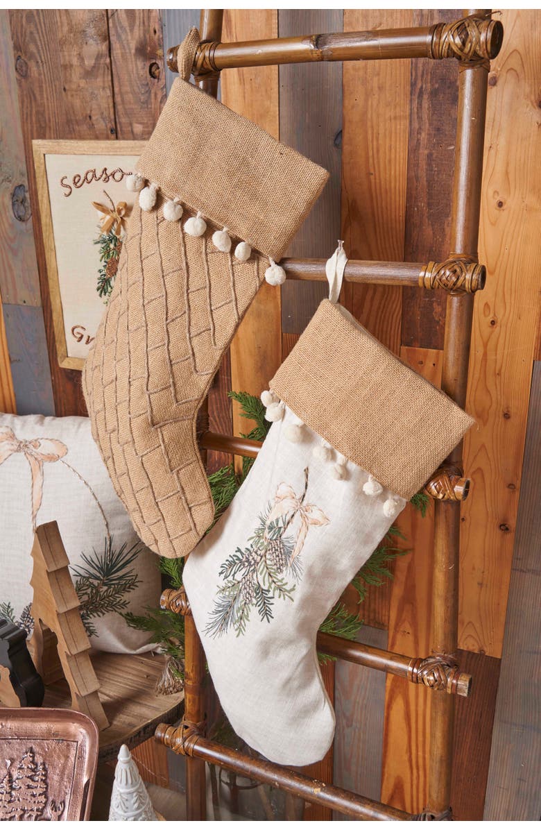 C&F Home Pinecone Swag Hanging Christmas Stocking 20", Alternate, color, Beige