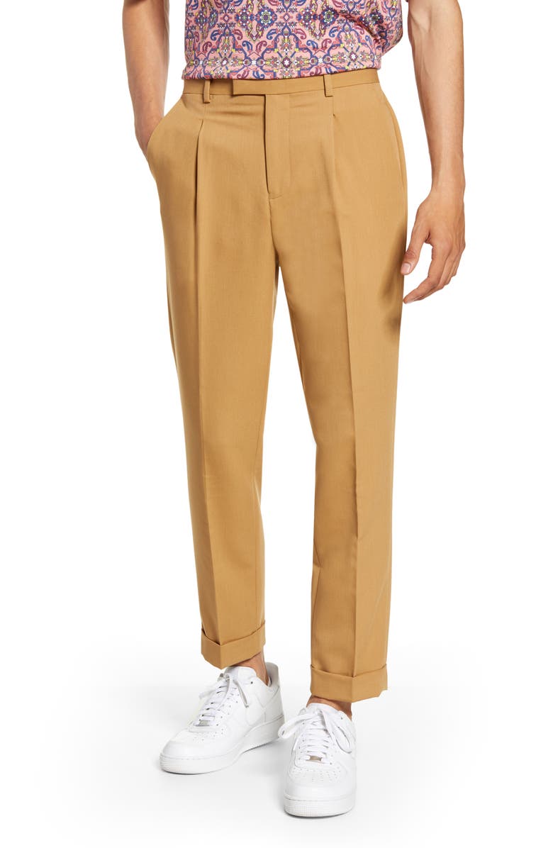 Topman Bridge Skinny Fit Pleated Dress Pants, Main, color, 
