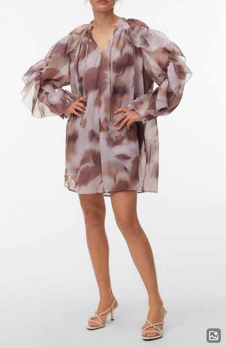 Sabrina Print Split Neck Ruffle Trim Dress