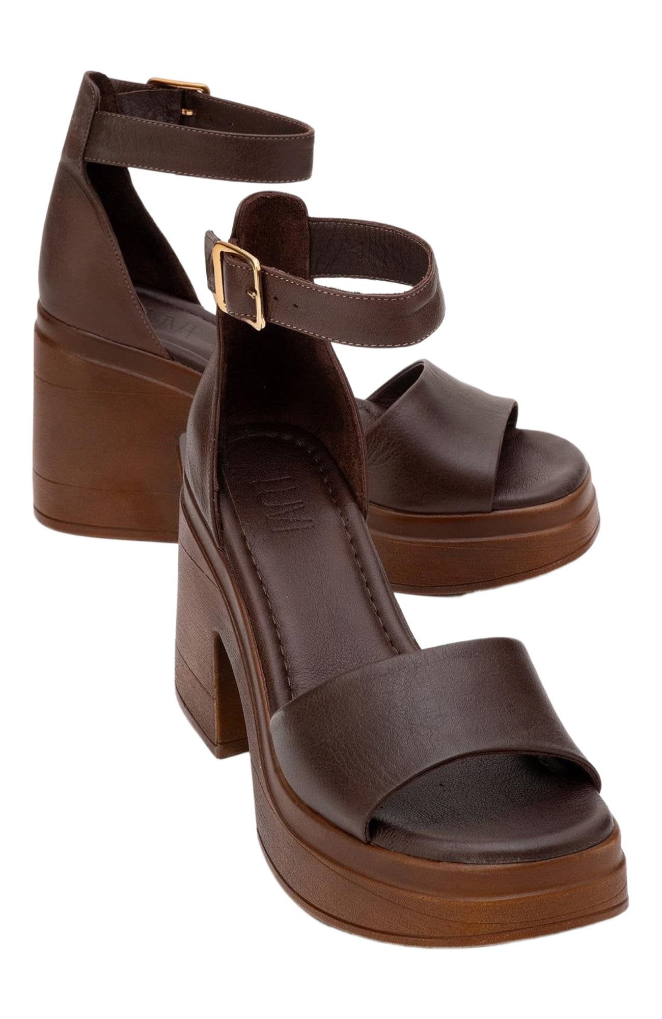 Forever & Always Shoes MARGOT Leather Platform Sandal, Alternate, color, Dark Brown Leather
