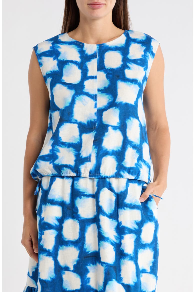 Sleeveless Drawstring Hem Linen Blend Top, Main, color, COBALT/ AQUA MULTI
