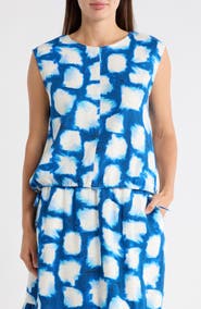 DKNY Sleeveless Drawstring Hem Linen Blend Top