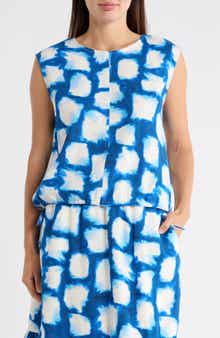 DKNY Sleeveless Drawstring Hem Linen Blend Top