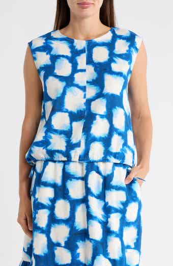 Sleeveless Drawstring Hem Linen Blend Top