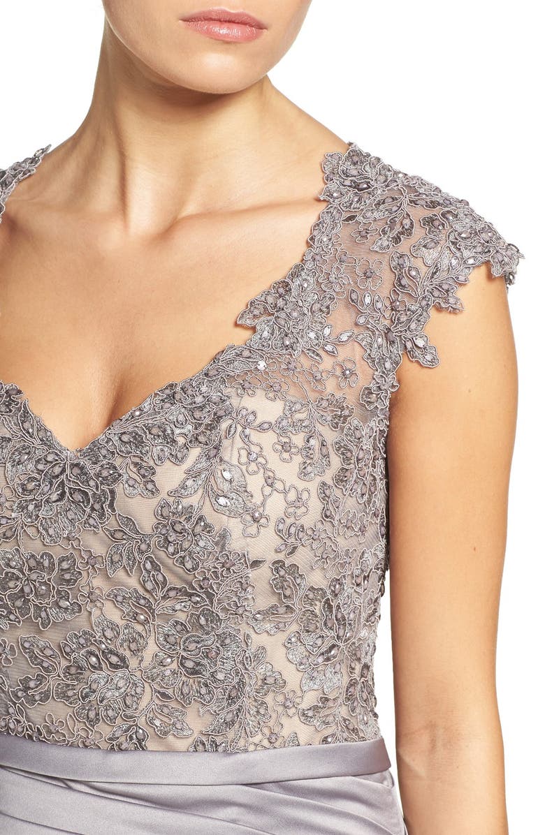 La Femme Embellished Lace & Satin Trumpet Gown, Alternate, color,