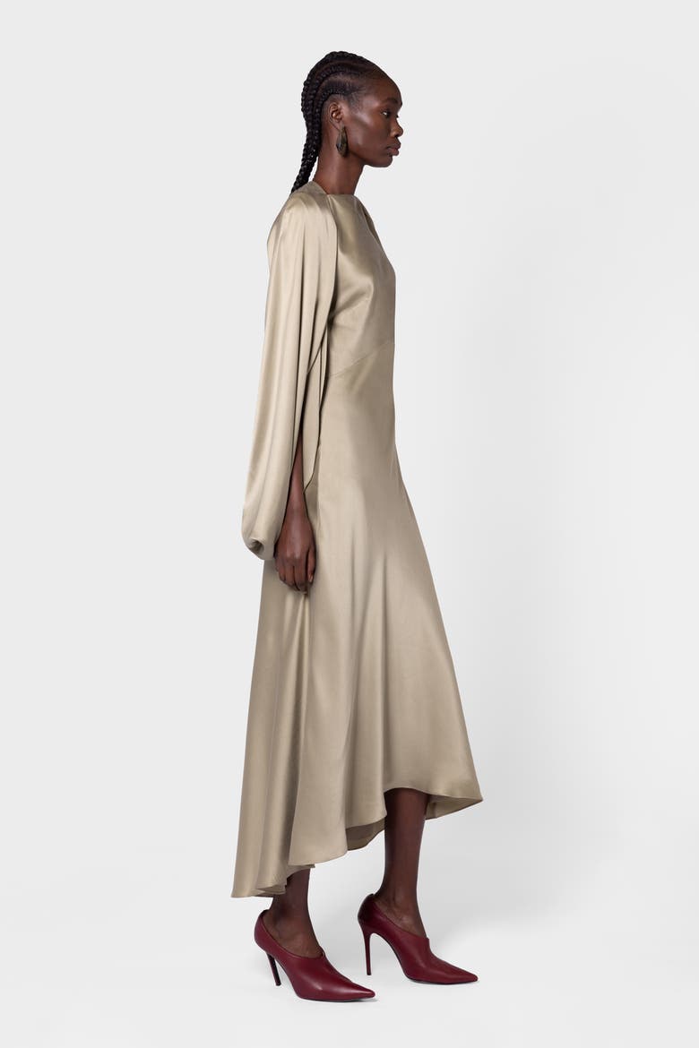 Koda Brushed Silk Midi Dress, Alternate, color, Poire