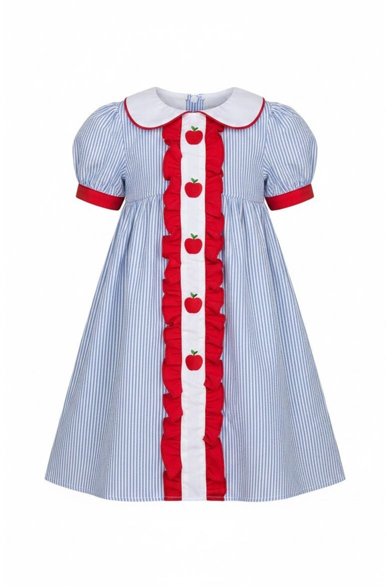 Ruffled Apple Striped Dress, Main, color, Blue