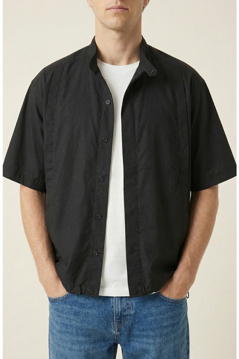 Short Sleeve Stand Collar Jacket, Alternate, color, Black
