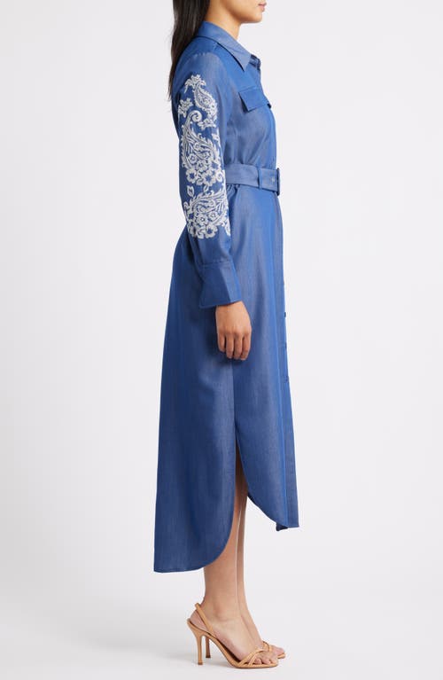 Sam Edelman Embroidered Long Sleeve Denim Shirtdress In Blue