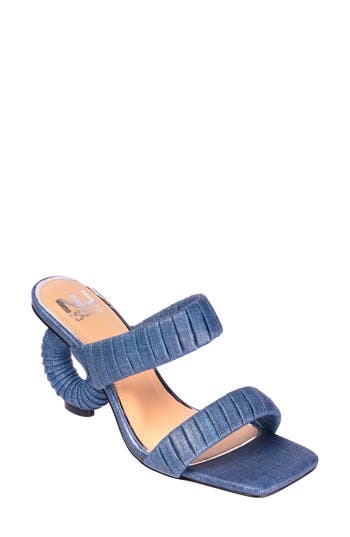 Ninety Union Women's Ash Pleated Circular Heel Sandals In Blue Denim