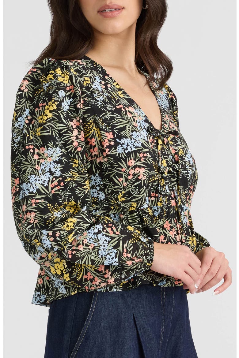 Tie Peplum Top, Alternate, color, BLACK SPRINGY FLORAL