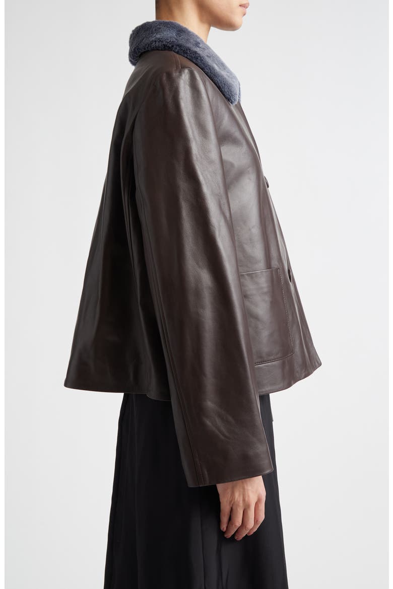 Leather Jacket with Genuine Shearling Collar, Alternate, color, CHOCOLATE