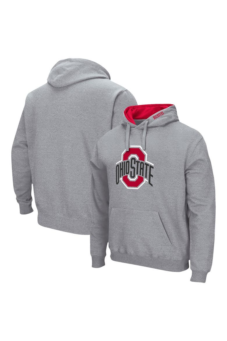 Men's Colosseum Heather Gray Ohio State Buckeyes Arch & Logo 3.0 Pullover Hoodie, Main, color, Heather Gray