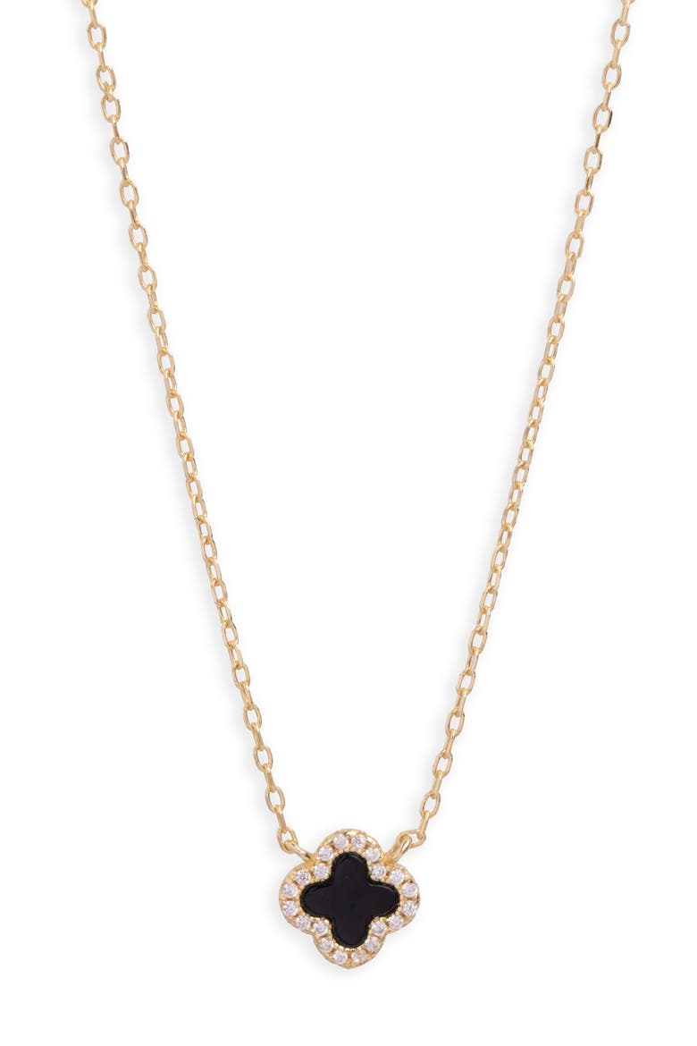 Black Onyx Clover Pendant Necklace, Main, color, GOLD