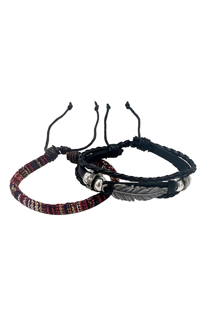 Adornia Men's Set of 2 Black Leather & Woven Slider Bracelets, Alternate, color, Black