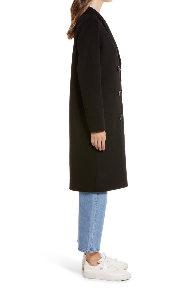 Double Breasted Wool Blend Coat, Alternate, color, BLACK