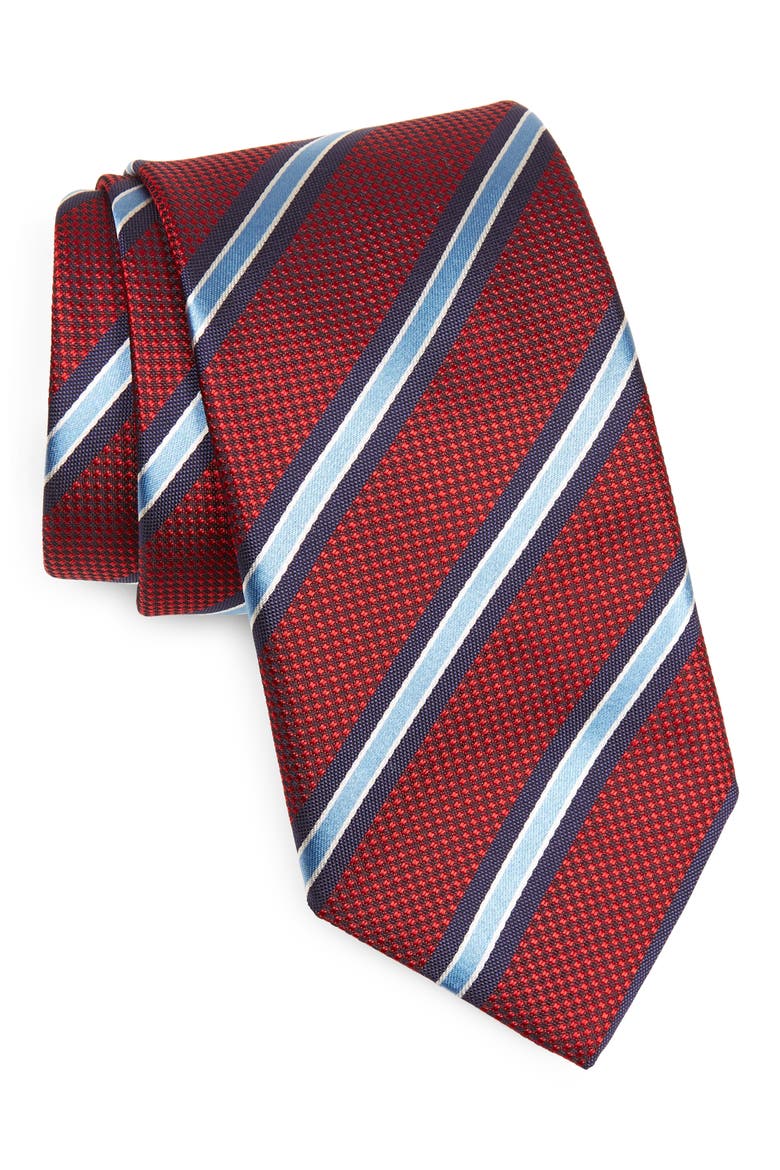 Diagonal Stripe Silk Tie, Main, color, RED