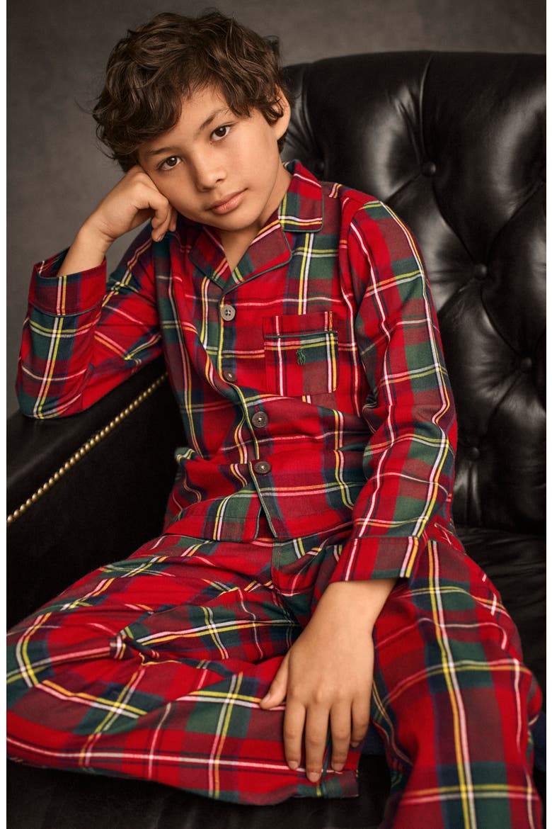 Kids' Plaid Button-Up Pajamas, Alternate, color, POLO RED STEWART