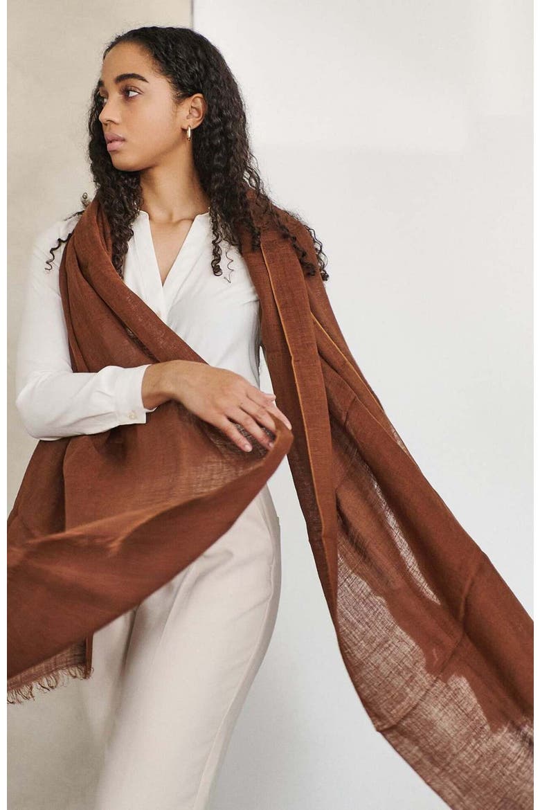 Hand Woven Linen Scarf, Alternate, color, Brown