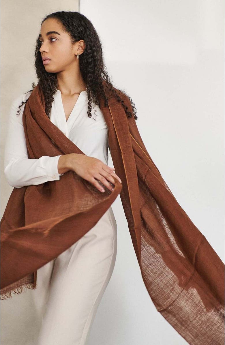 Studio Variously Hand Woven Linen Scarf, Alternate, color, Brown