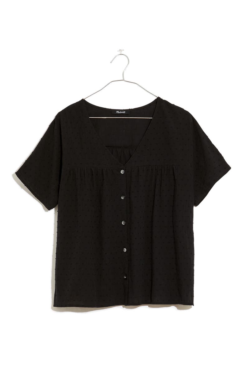 Swiss Dot V-Neck Blouse, Alternate, color, TRUE BLACK