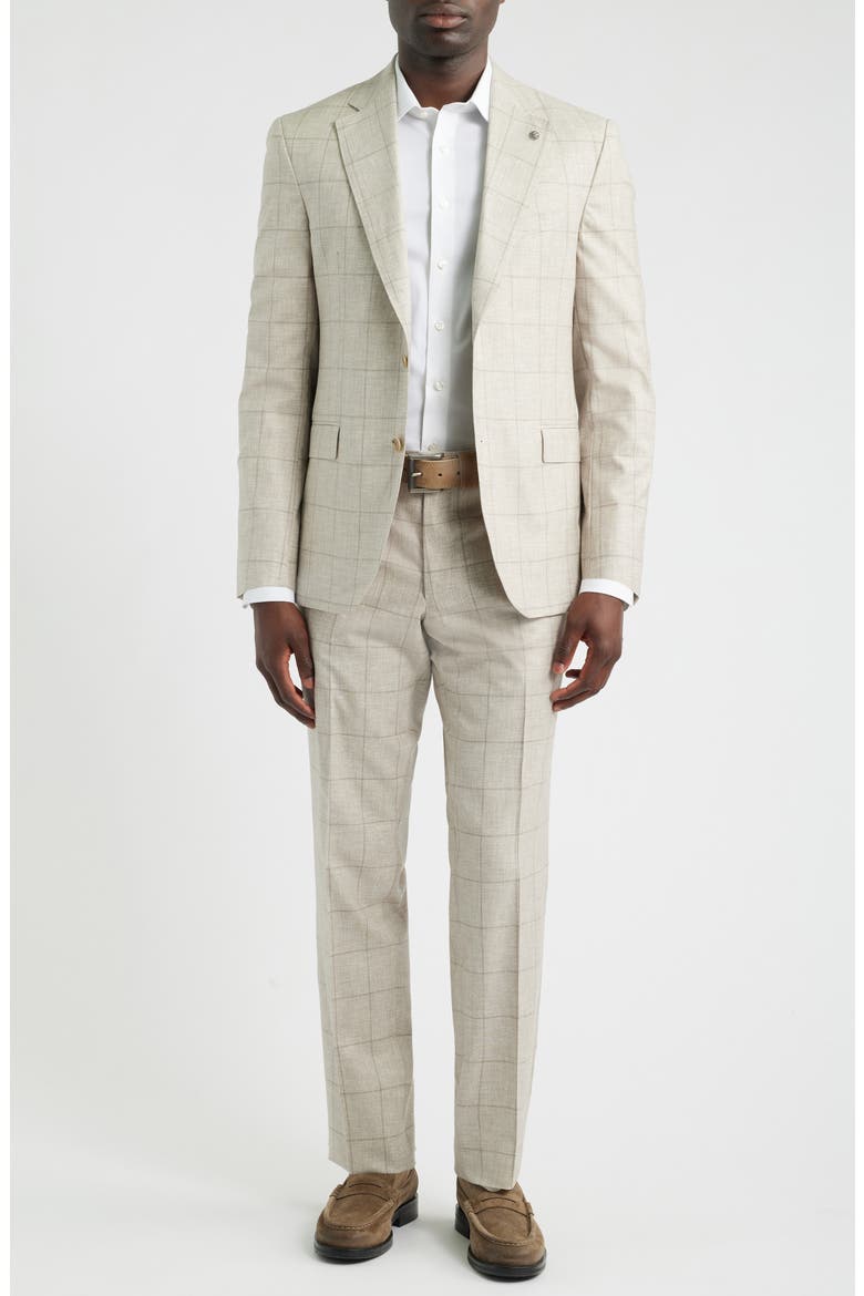 250th Capsule Mason Regular Fit Tan Mélange Windowpane Check Super 150s Wool Suit, Main, color, SAND