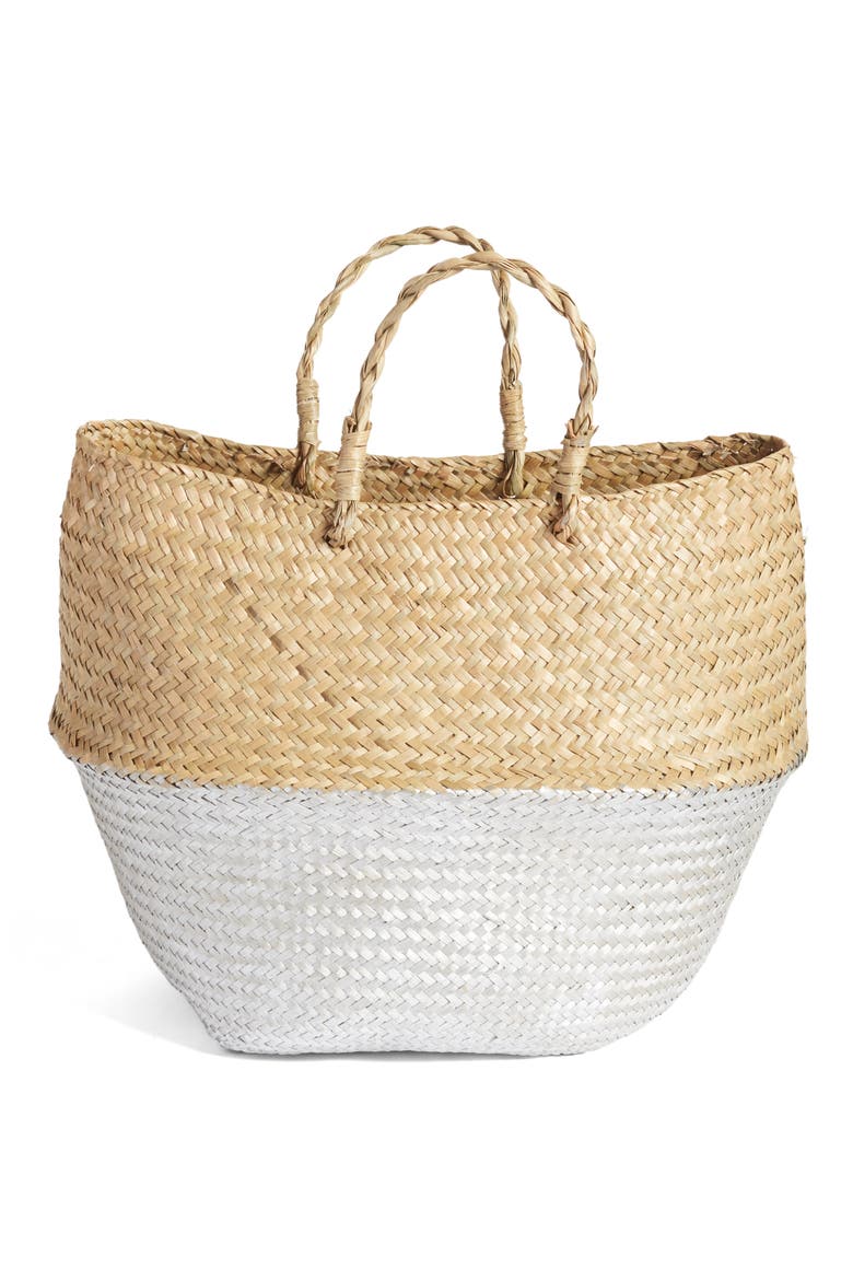 Two-Tone Metallic Straw Basket, Main, color, METALLIC SILVER