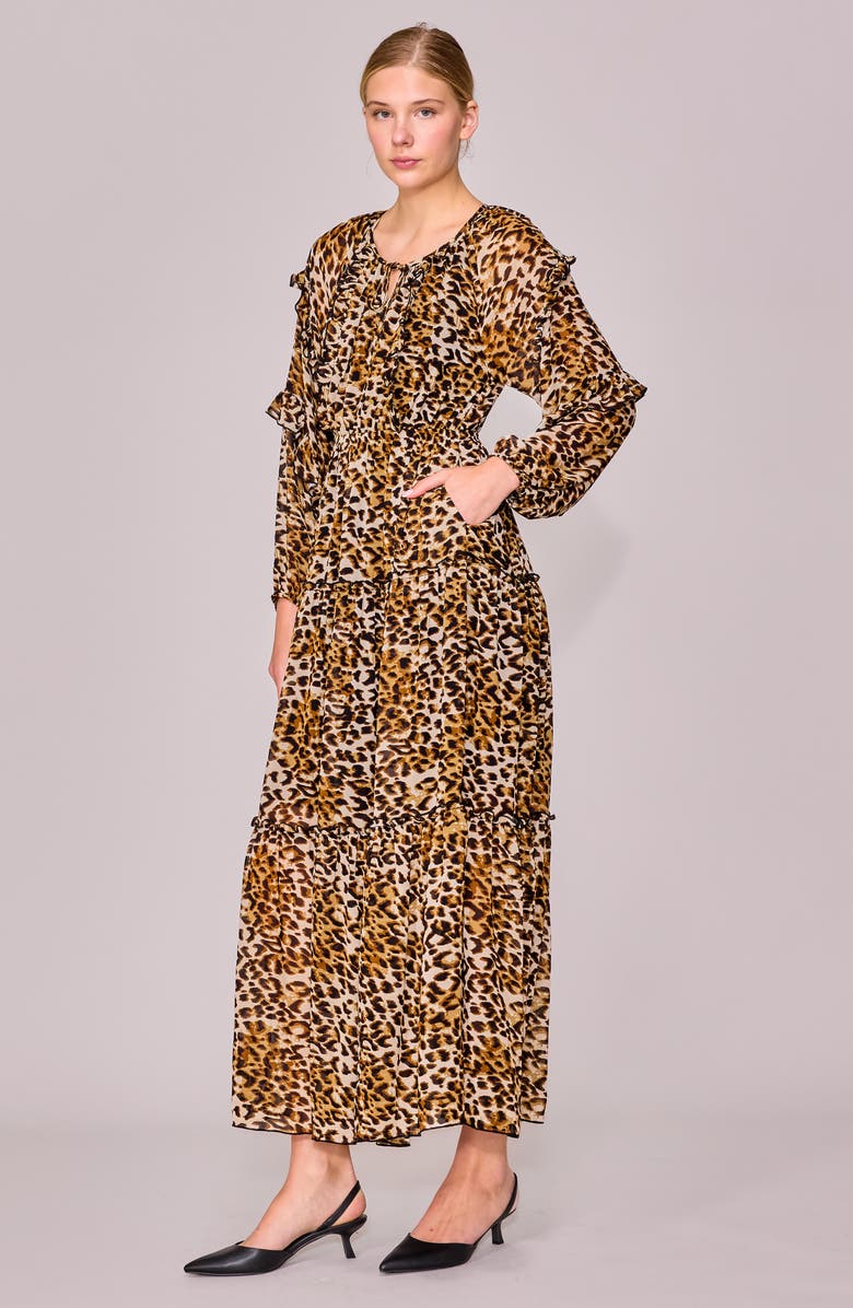 MELLODAY Front Tie Long Sleeve Dress, Alternate, color, Cheetah Print