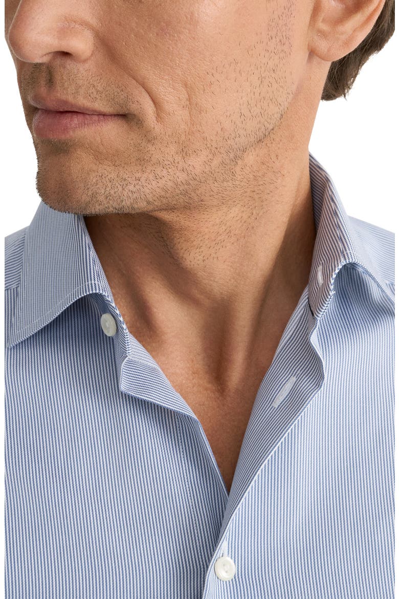 Contemporary Fit Pinstripe Cotton Twill Dress Shirt, Alternate, color, MEDIUM BLUE