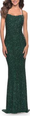 La Femme Chic Soft Sequin Stretch Dress with Open Back