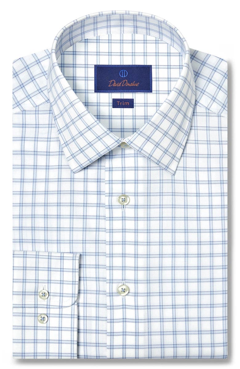 David Donahue Fit Dobby Check Cotton Dress Shirt, Main, color, White/Sky