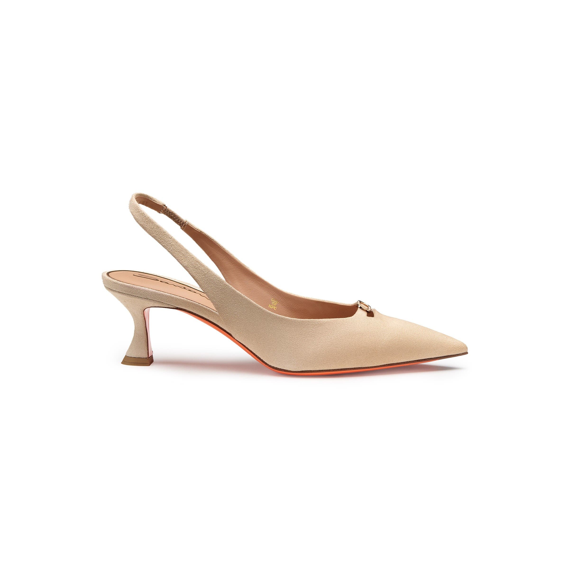 Santoni Women's Suede Leather Mid-Heel Slingback, Alternate, color, Natural