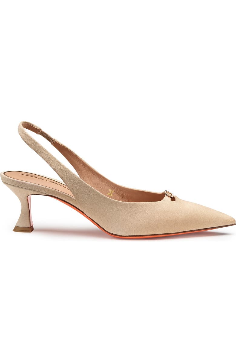 Santoni Women's Suede Leather Mid-Heel Slingback, Alternate, color, Natural
