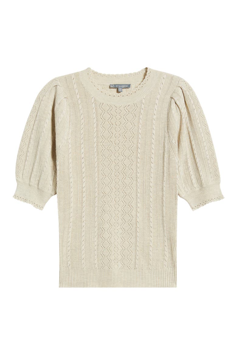 Pointelle Elbow Sleeve Sweater, Alternate, color, STONE
