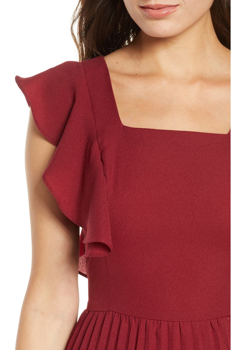 Ensra Ruffle Sleeve Midi Dress, Alternate, color, BURGUNDY