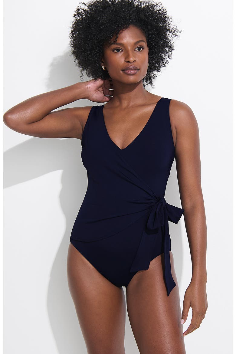 Chlorine Resistant Side Tie Wrap High Leg One Piece Swimsuit, Main, color, Deep Sea Navy