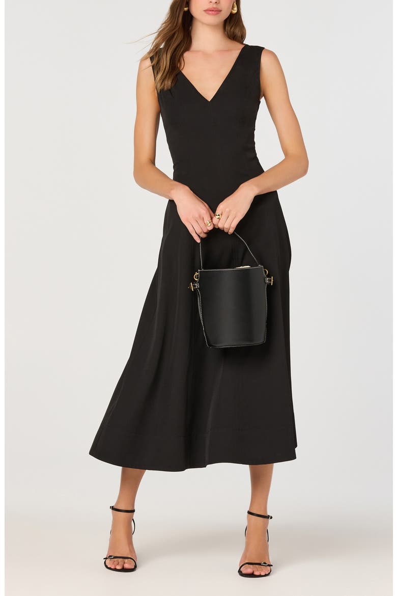 V-Neck Midi Dress, Alternate, color, BLACK