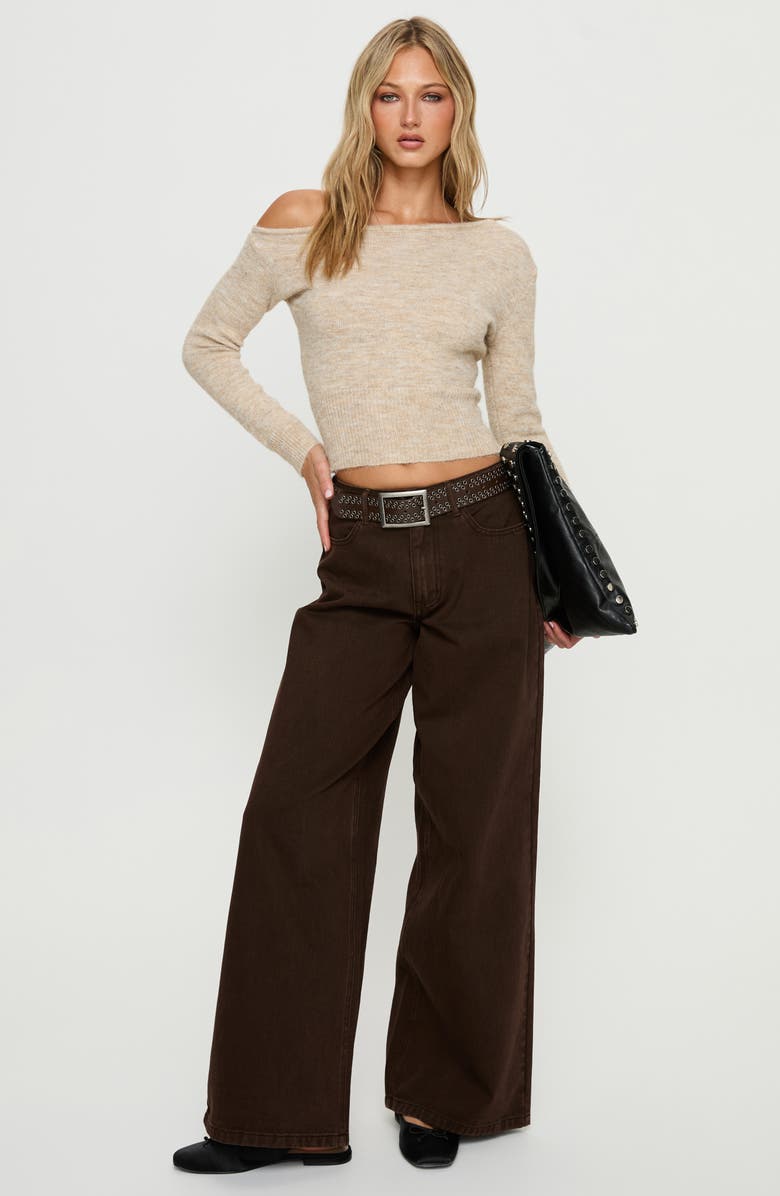 Princess Polly Naylor Mid Rise Wide Leg Jeans, Alternate, color, Brown