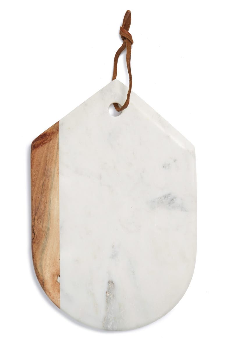 Marble & Wood Oval Serving Board, Main, color, BROWN/ WHITE
