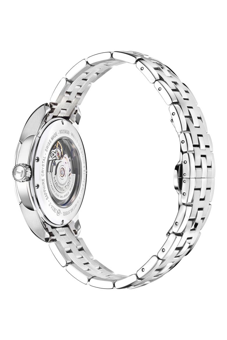 Jazzmaster Open Heart Automatic Bracelet Watch, 40mm, Alternate, color, SILVER/ BLACK/ SILVER
