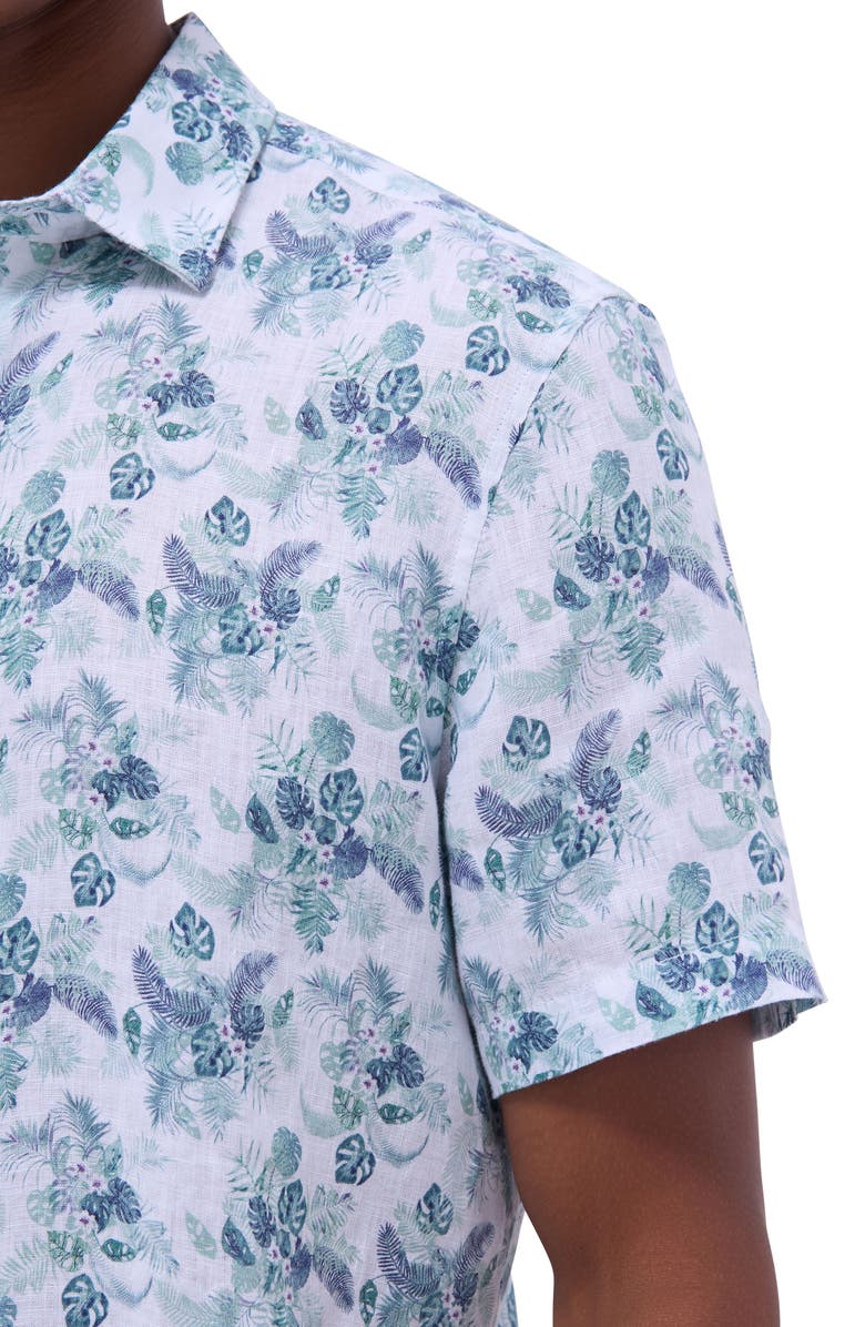 Bugatchi Orson Floral Short Sleeve Linen Button-Up Shirt, Alternate, color, Mint