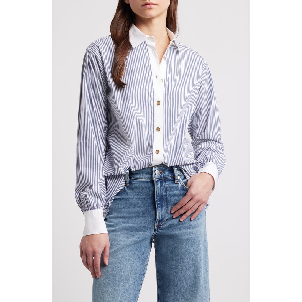 Frame The Borrowed Button-up Shirt In Dark Chambray Multi
