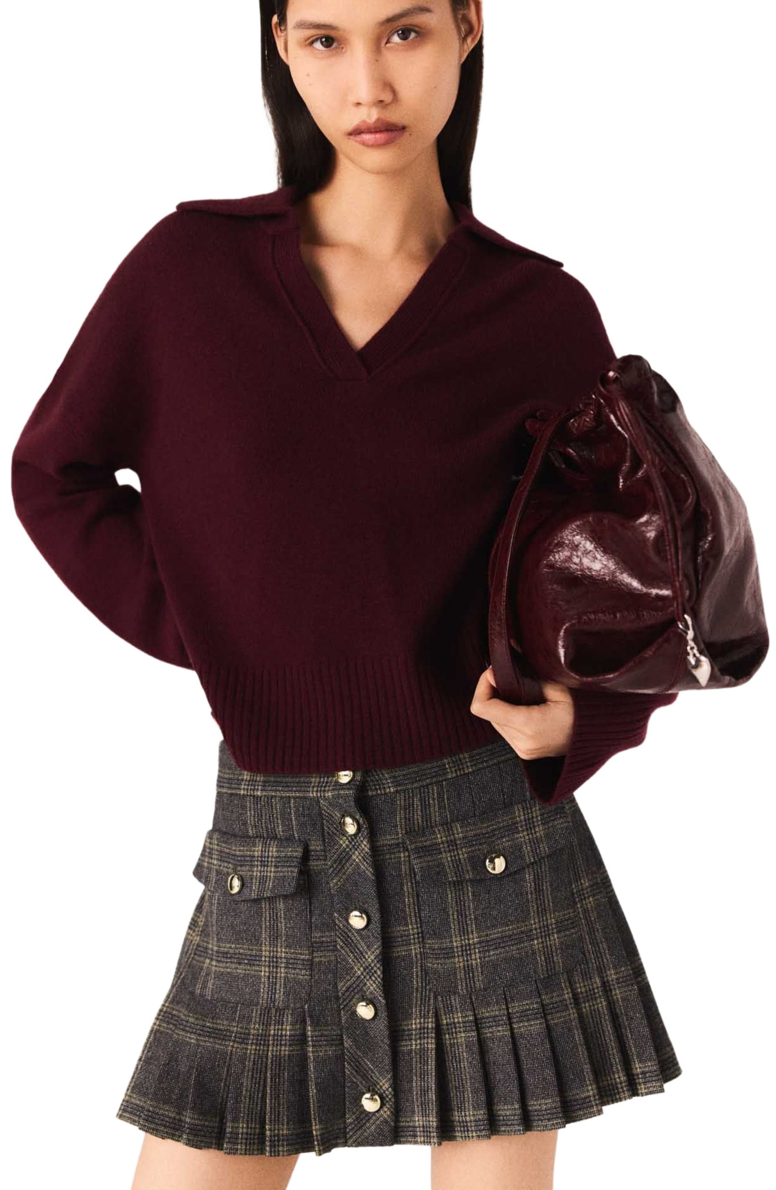 Short pleated checked skirt