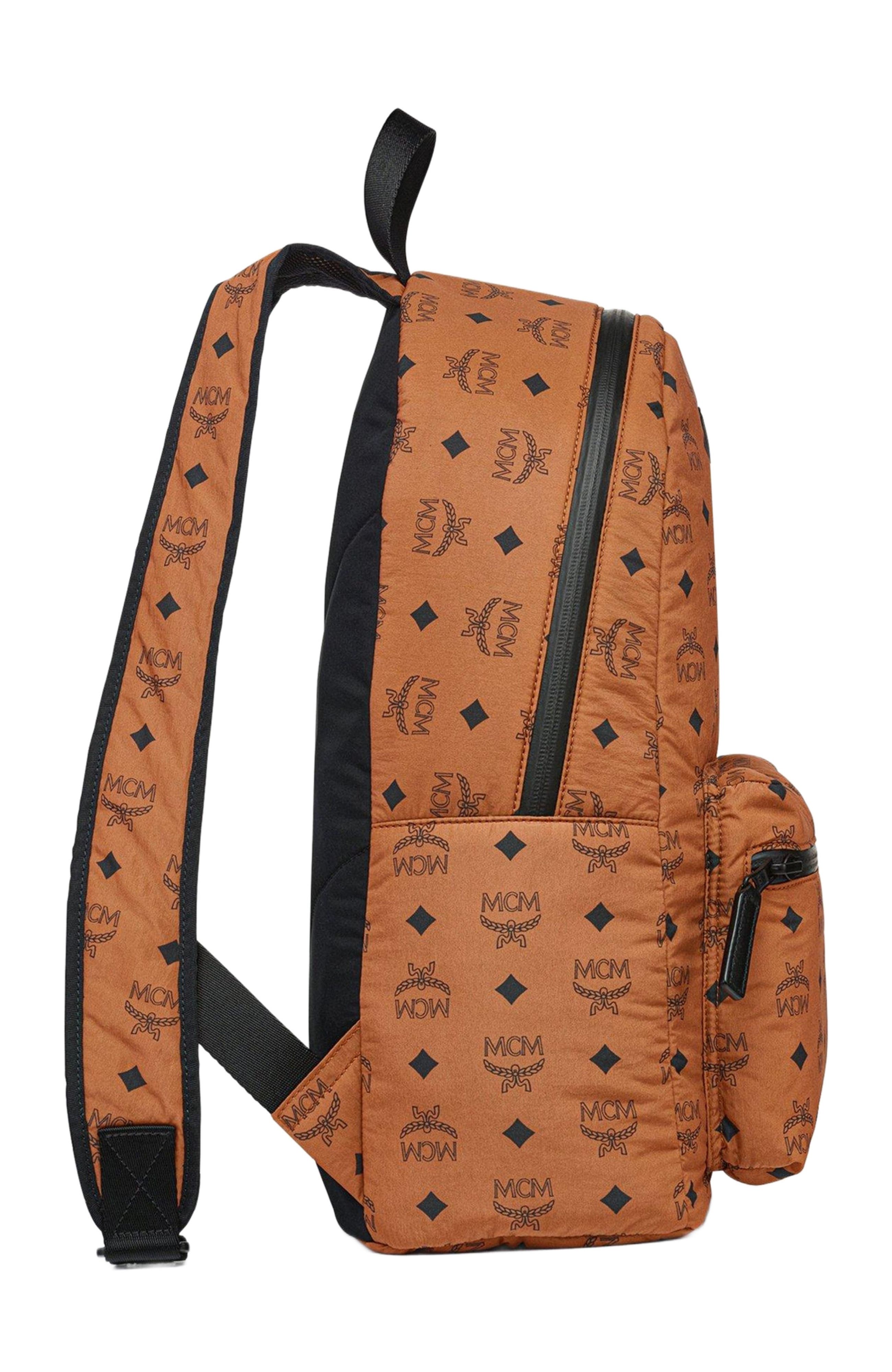 MCM Stark Packable Backpack in Monogram Nylon, Alternate, color, Cognac