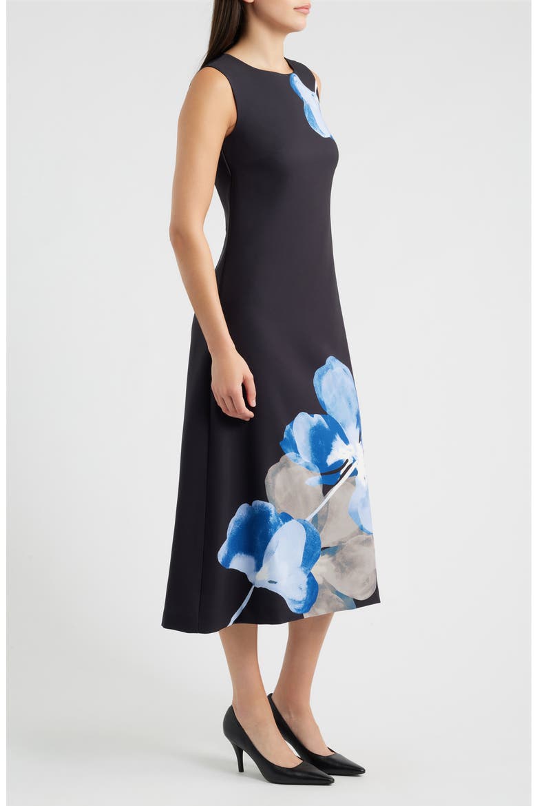Floral A-Line Midi Dress, Alternate, color, ANNE BLACK MULTI