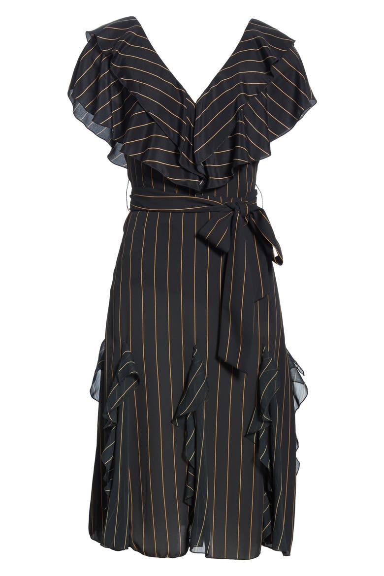 Tessa Ruffle Godet Stripe Dress, Alternate, color, PINSTRIPE